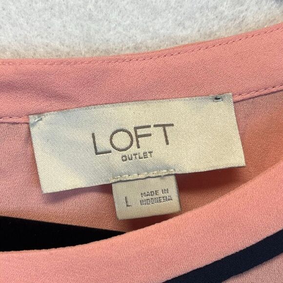 LOFT Blouse Size Large Pink Black Trim Tie Neck Sleeveless Top Crew Neck Pretty - Picture 5 of 11